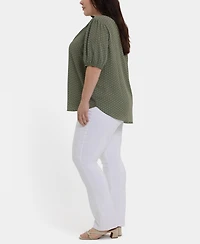 Nydj Plus Short-Puff-Sleeved Popover Top
