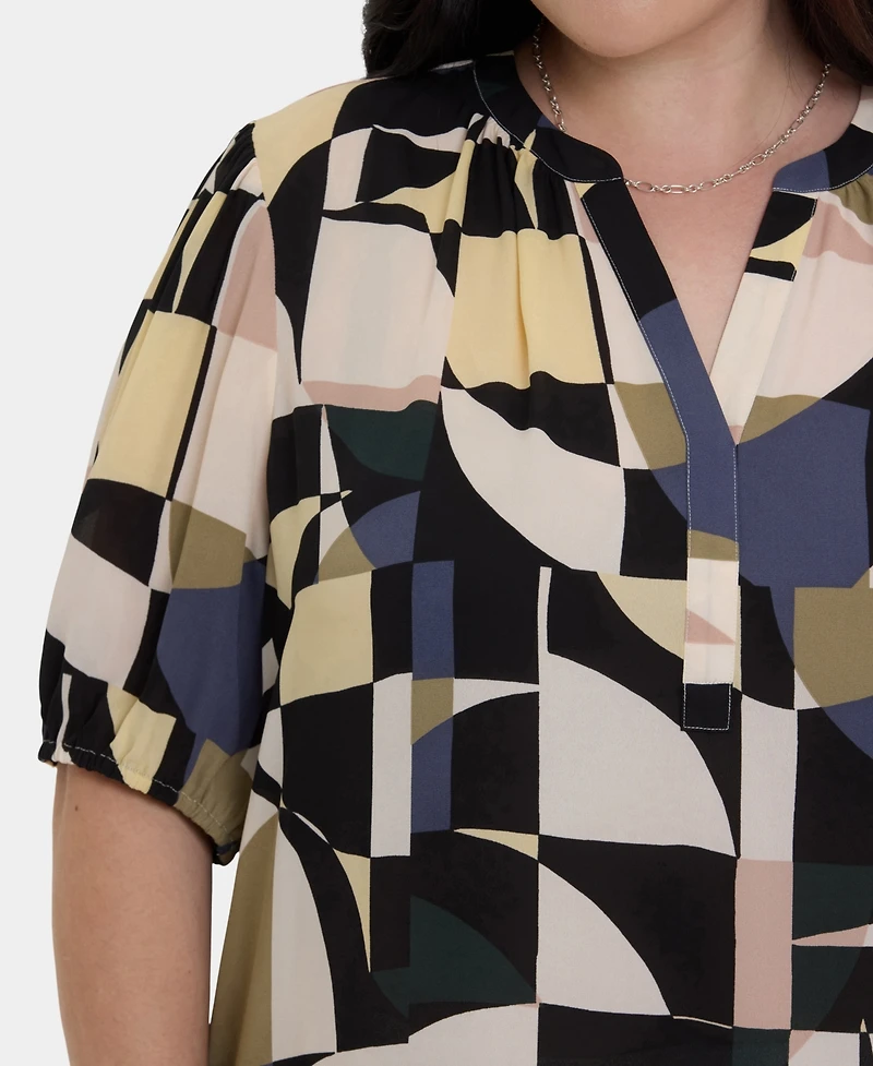 Nydj Plus Short-Puff-Sleeved Popover Top