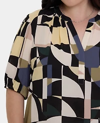 Nydj Plus Short-Puff-Sleeved Popover Top