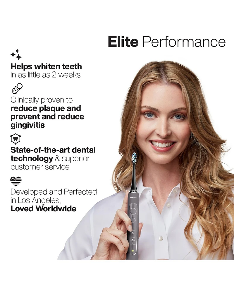 AquaSonic Elite Rechargeable Electric Toothbrush Set - Ada Accepted, 5 Modes, Travel Case, 8 Brush Heads