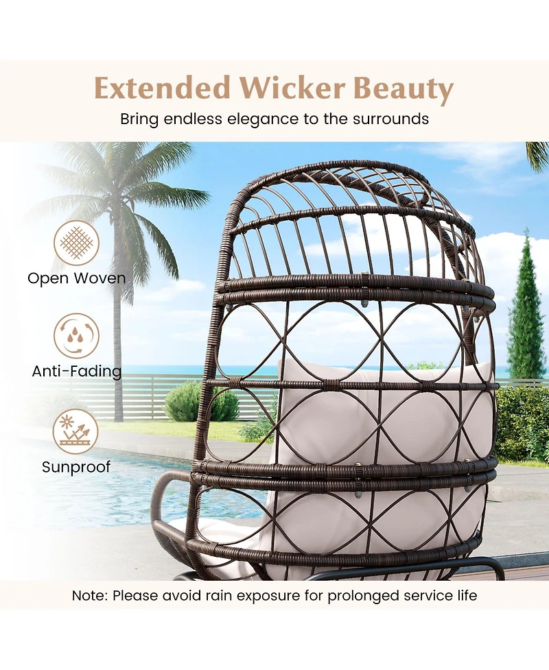 Sugift Patio Wicker Egg Chair with Rattan Frame and Seat Cushions