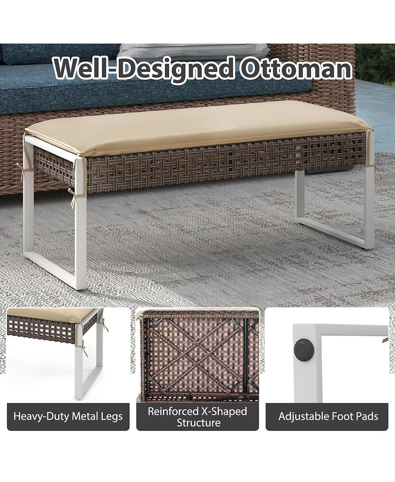 Sugift 43 in Patio Rectangular Ottoman with Metal Legs and Cushion