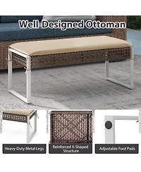 Sugift 43 in Patio Rectangular Ottoman with Metal Legs and Cushion