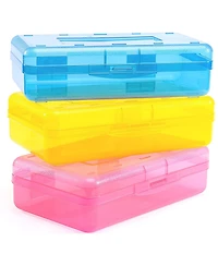 Gnuadz 3 Pack Pencil Case Hard Box Clear Pen Organizer Plastic Storage Container Snap Lid Art School Supplies