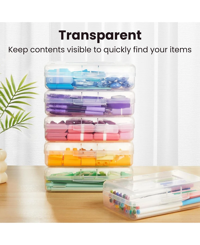 Gnuadz 6 pack Plastic Pencil Case Crayon Pen Organizer Snap Lid Stackable Craft Storage Box