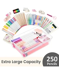 Gnuadz Pencil Box Stackable Clear Organizer Plastic Container Lid Art School Supply