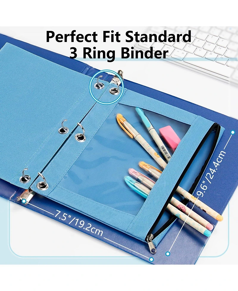 Gnuadz 6 Pack Pencil Pouches 3 Ring Binder Zipper Clear Top Bag Grommets