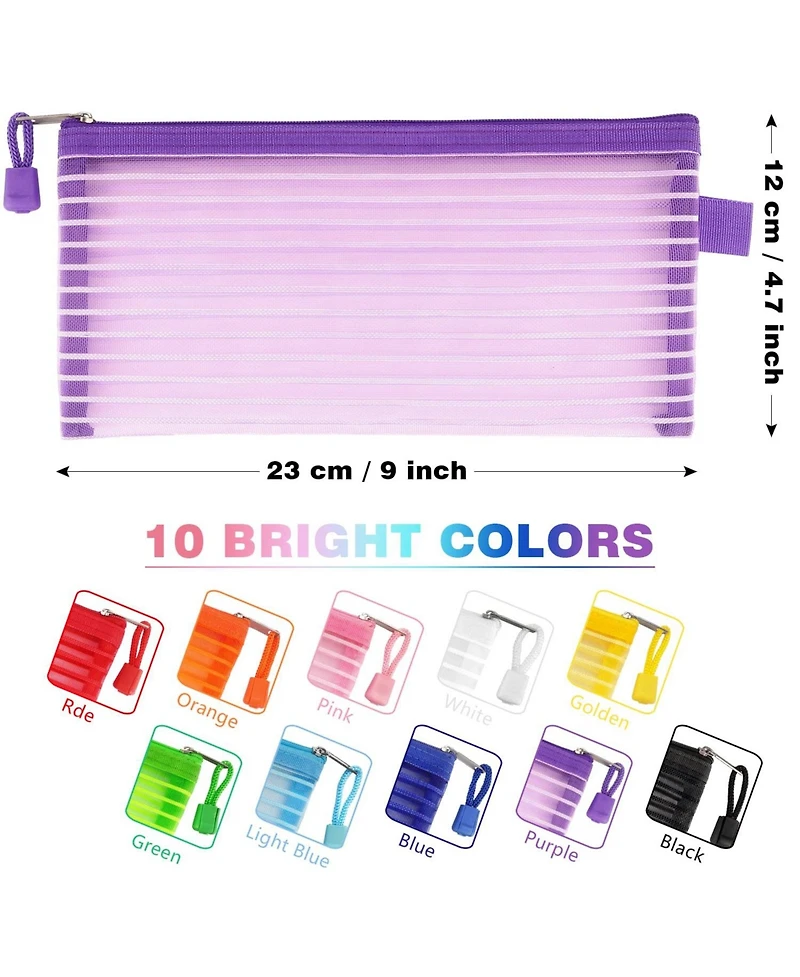 Gnuadz Zipper Mesh Pouch Pencil Bag Multipurpose Office Travel Storage 10 Pack