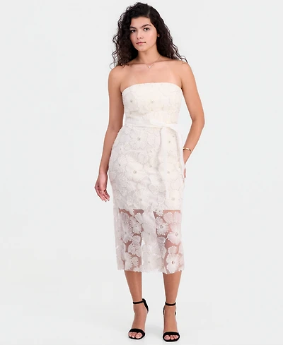 Sam Edelman Women's Beaded Floral Strapless Midi Dress