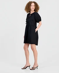 Robbie Bee Women's Cotton Bow-Trim A-Line Mini Dress