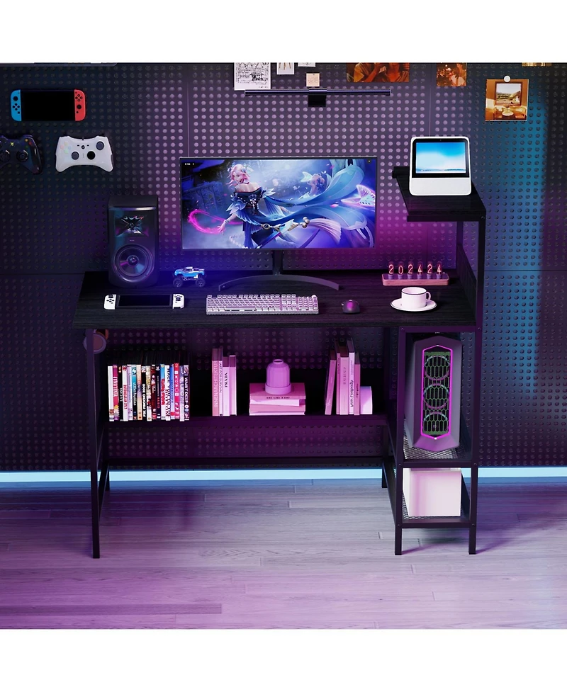 Slickblue Computer Desk 48 Inch with Power Ports and Storage Organizer