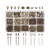 Gnuadz 870pcs Jewelry Finding Kit Lobster Clasp Jump Ring Earring Hook Bead Cap Eye Pin Head Pin Chain Extender Cord Tip Ribbon Clamp Knot Drop