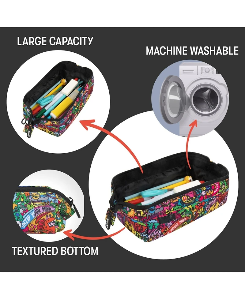 Gnuadz Lenny Pencil Case Doodles Zipper Pouch Makeup Stationery Bag School Travel Washable Polyester Kids Teens Adults