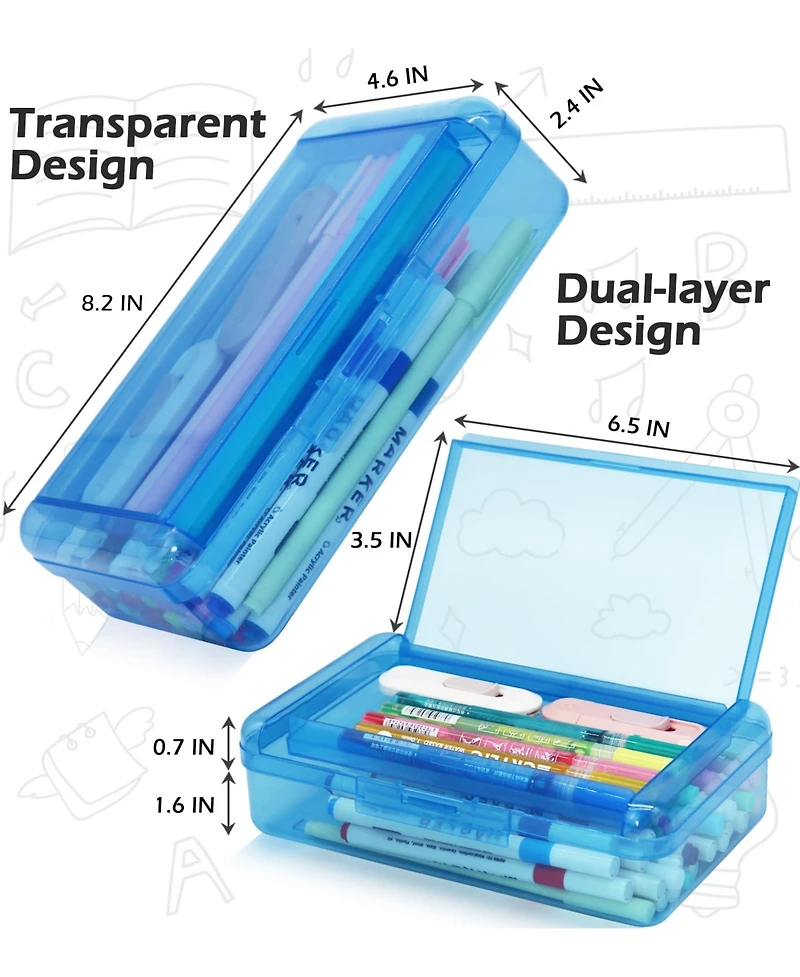 Gnuadz Double Layer Hard Pencil Case Plastic Translucent Snap-tight Lid Pen Storage Organizer