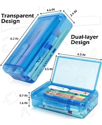 Gnuadz Double Layer Hard Pencil Case Plastic Translucent Snap-tight Lid Pen Storage Organizer