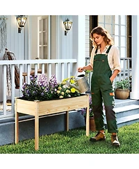 Gymax Wooden Raised Garden Bed w/Legs Liner Drainage Holes Large Planter Box for Herb