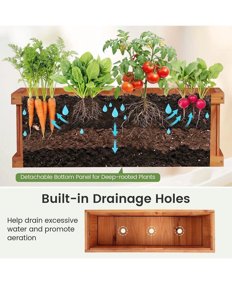 Gymax 2PCS Wood Raised Garden Bed With Drainage Holes and Liner for Growing Flowers Herbs