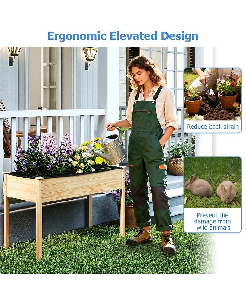 Gymax 2PCS Wooden Raised Garden Bed w/Legs Liner Drainage Holes Large Planter Box