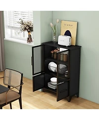 Rainsken Metal Storage Cabinet, Modern Sideboard Buffet Cabinet with 4 Iron Doors and Adjustable Shelf for Living Room and Kitchen