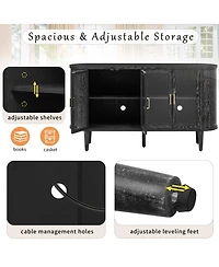 Rainsken Farmhouse Sideboard Cabinet, Wood Buffet Cabinet with Glass Doors, Adjustable Shelves and Cable Management for Dining Room, Living Room