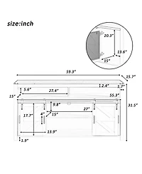Rainsken Farmhouse Sideboard, Wood Buffet Cabinet with Open Storage, Sliding Barn Door and Mesh Panels for Living Room, Kitchen