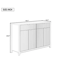 Rainsken Modern Fluted Sideboard Buffet Cabinet, Wood Console Table with 2 Drawers, 4 Doors and Adjustable Shelves for Living Room