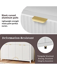 Rainsken Modern Fluted Sideboard Cabinet, Wood Storage Buffet Console with 2 Drawers, 4 Doors and Adjustable Shelves for Living Room