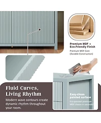 Rainsken Modern Wood Fluted Console Table, Buffet Sideboard Storage Cabinet with 2 Drawers, 4 Doors and Adjustable Shelves for Living Room