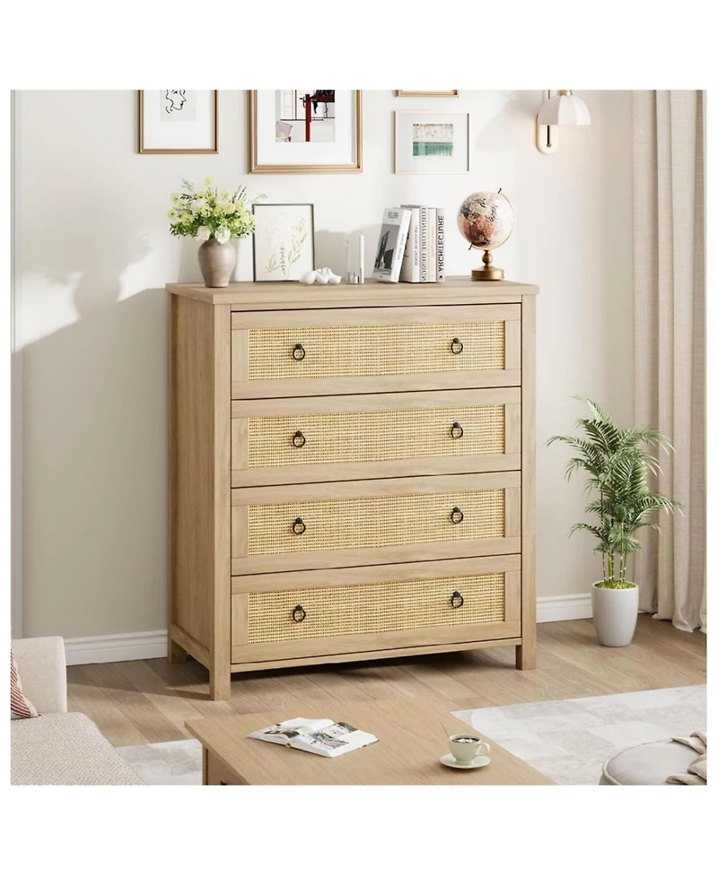 Gaomon Rattan 4 Drawer Bedroom Dresser Freestanding Storage Cabinet