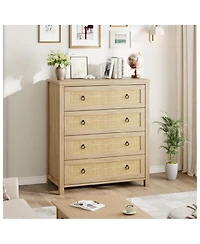 Gaomon Rattan 4 Drawer Bedroom Dresser Freestanding Storage Cabinet