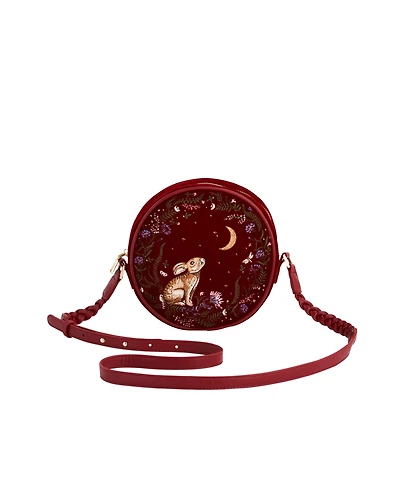Fable England Star Gazing Rabbit Red Embroidered Circle Bag