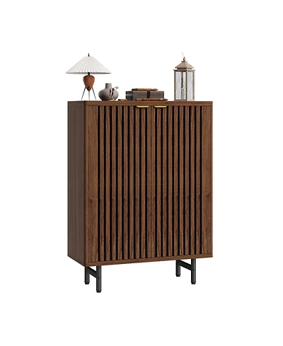 homfan Louvered Shoe Cabinet with Doors, Walnut, 6 Tier Entryway Storage for 24 Pairs