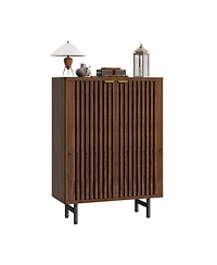 homfan Louvered Shoe Cabinet with Doors, Walnut, 6 Tier Entryway Storage for 24 Pairs