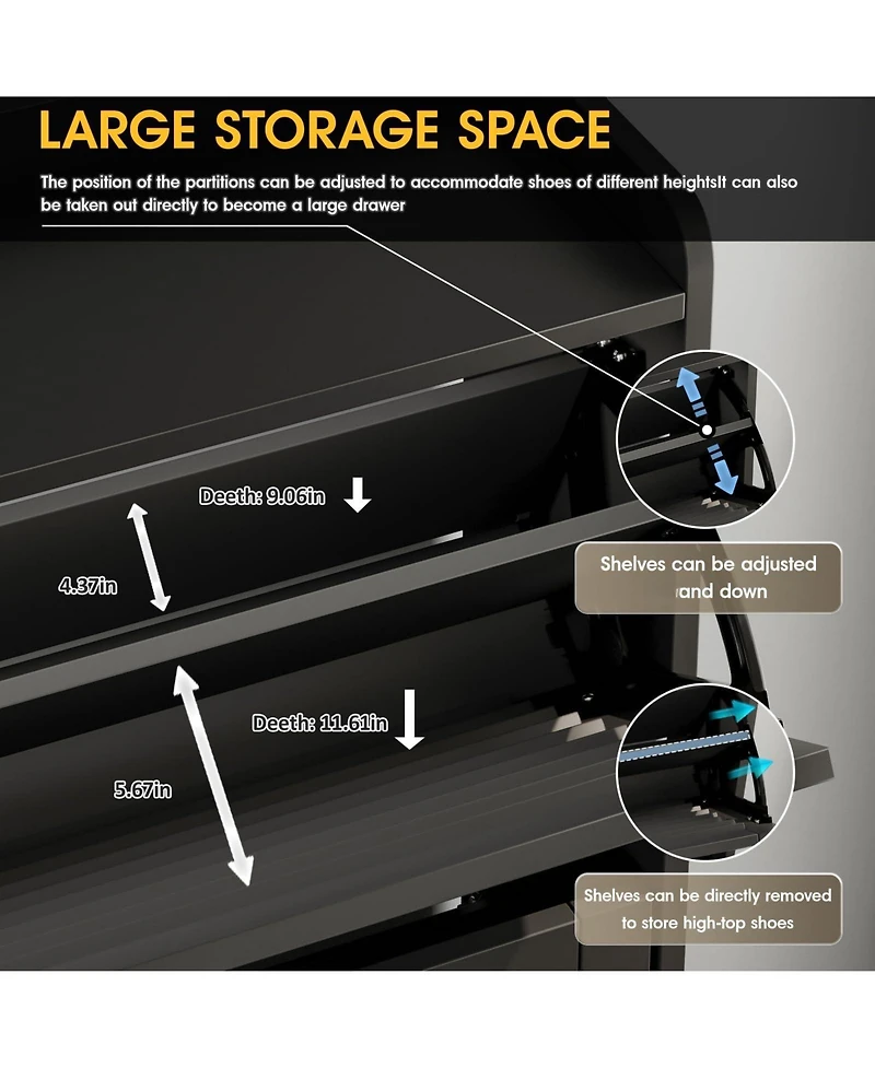 Yigii Shoe Storage Cabinet 2 Flip Louvered Doors Freestanding Organizer Metal Entryway Narrow Rack Large Capacity