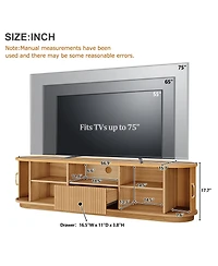 Rainsken Fluted Tv Stand for TVs up to 75", Farmhouse Media Console Entertainment Center with Sliding Wood Slatted Doors and Drawer for Living Room