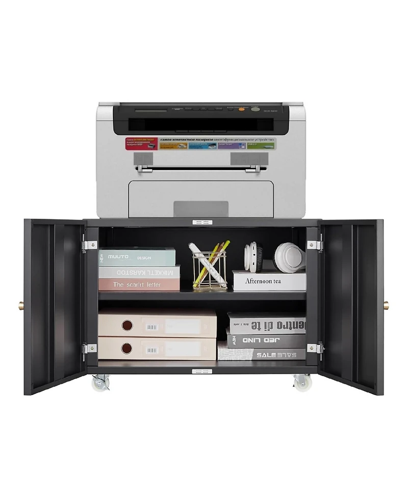 gaomon Rolling Metal Printer Cabinet with Storage for Home Office