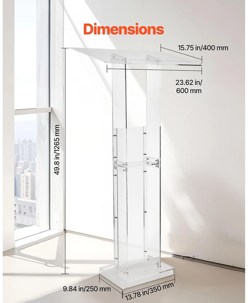 Sugift Podium Stand, 50" Acrylic Lectern, Portable Laptop Desk, for Classroom