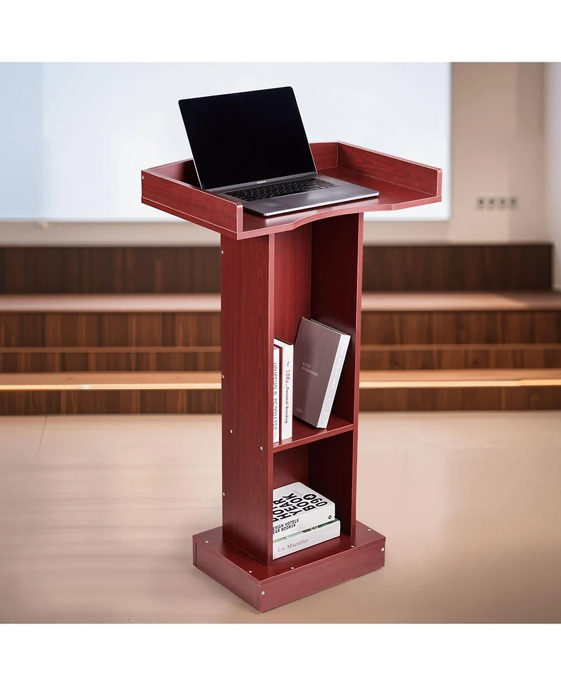 Sugift Podium Stand, 41" Wooden Lectern, Laptop Desk with Storage Shelf, Elegant