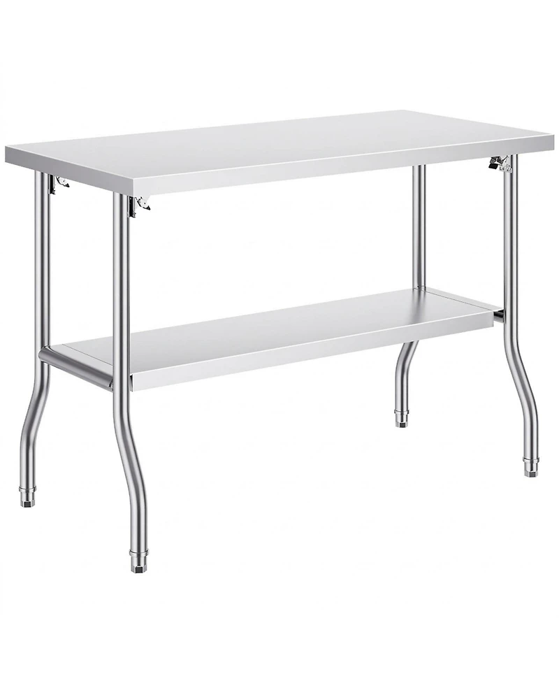 Sugift Folding Commercial Prep Table, 48 x 24 Inch, Stainless Steel, 300 lbs Capacity