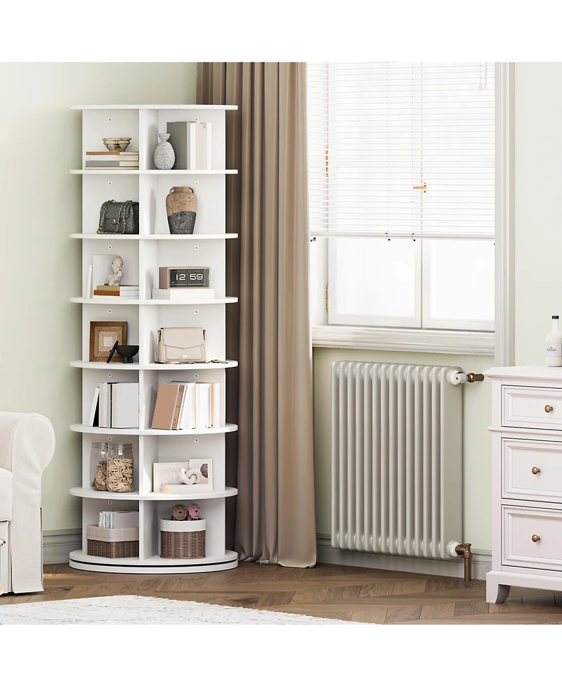 homfan 7 Tier Rotating Shoe Rack, White, 360degree(s) Shoe Storage Tower for 28 to 32 Pairs