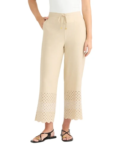 Ellen Tracy Women's Cropped Pant with Scallop Eyelet Hem