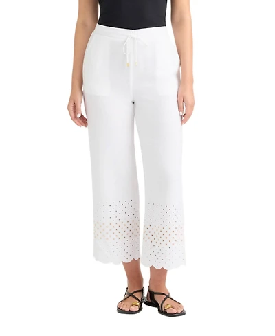 Ellen Tracy Women's Cropped Pant with Scallop Eyelet Hem