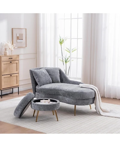 Streamdale Furniture Streamdale 58" Indoor Chenille Chair with Left Armrest & Lumbar Pillow, Footstool Included