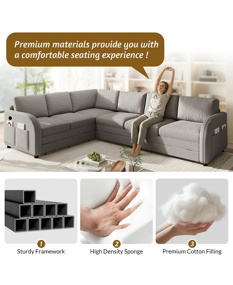 Streamdale Furniture Oversize L-Shaped Sofa Couch with Pull-Out Bed & Usb Port