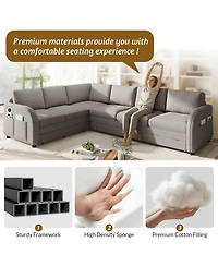 Streamdale Furniture Oversize L-Shaped Sofa Couch with Pull-Out Bed & Usb Port
