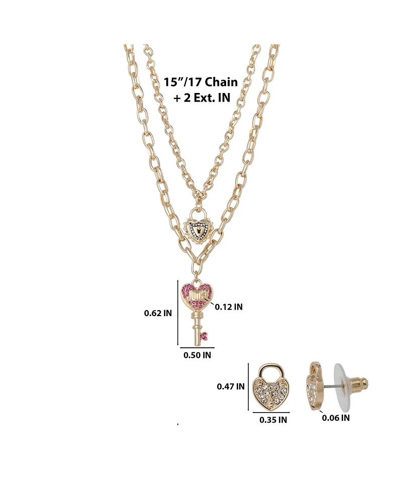 Juicy Couture Key Charm Layered Necklace and Lock Earring Set