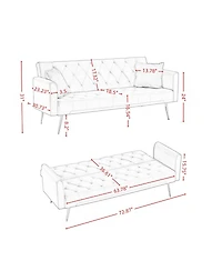 Streamdale Furniture Modern 72" foldable sleeper sofa, blue velvet, retro style