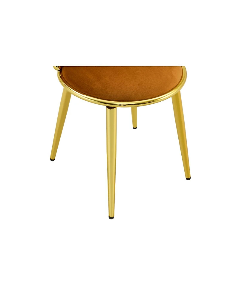 Streamdale Furniture Set of 2 Orange Velvet Dining Chairs with Gold Legs & Woven Rope Backs