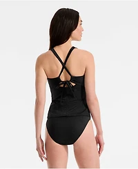 Lands' End Women's Shine Ribbed Tankini Top and High Waisted Bottom Swimsuit Set