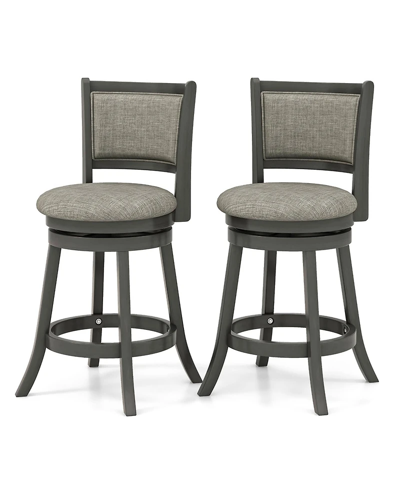 Gymax Swivel Bar Stools Set of w/ Soft-padded Back and Seat Sturdy Wooden Frame